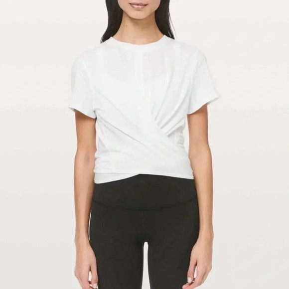 LULULEMON NWT Time to Restore Short Sleeve Cropped Crop Top White Wrap Tie 6 - Picture 3 of 10